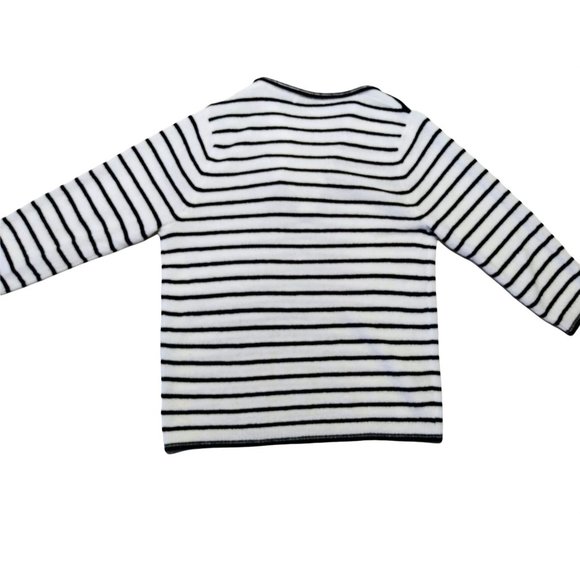 Women's WHITE STAG White/Black Striped V Neck Collar Pull Over Sweater MED - Picture 2 of 3